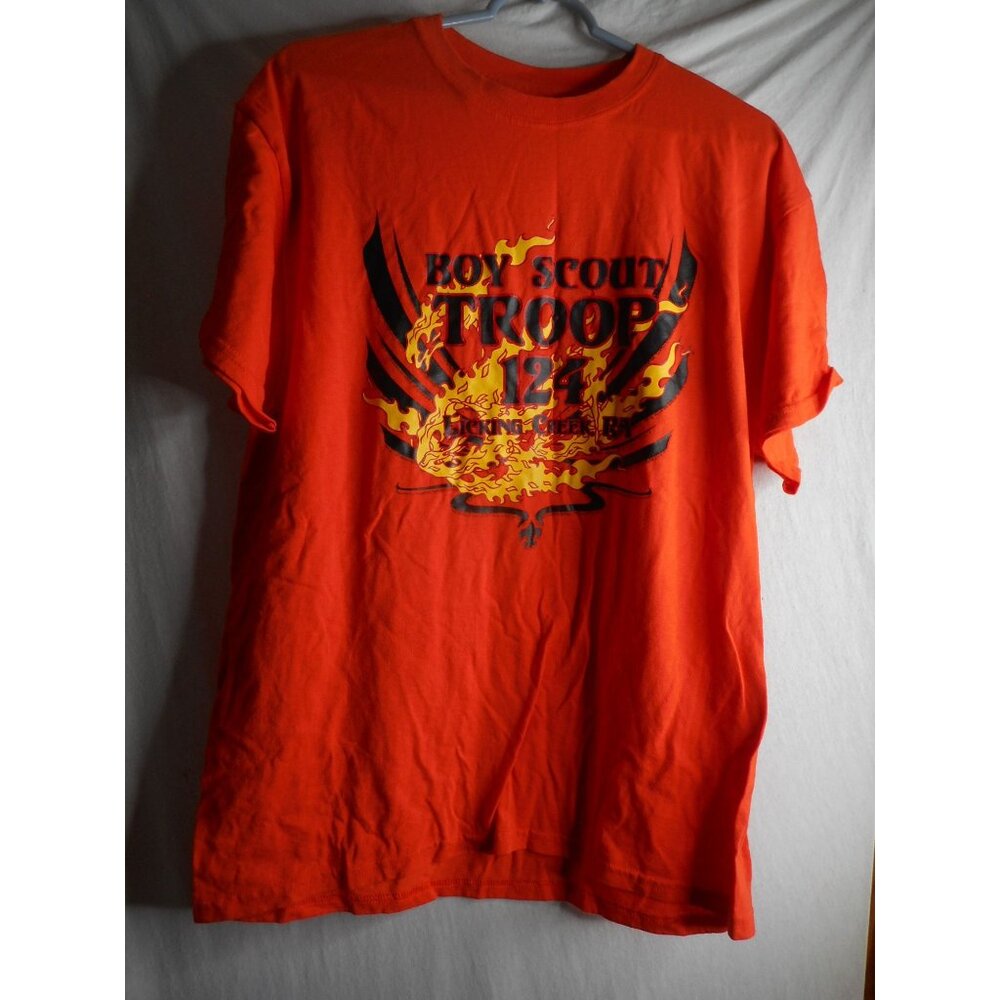 Orange Gildan Dry Blend Graphic T Shirt Sz L Boy Scout Licking Creek PA Flames